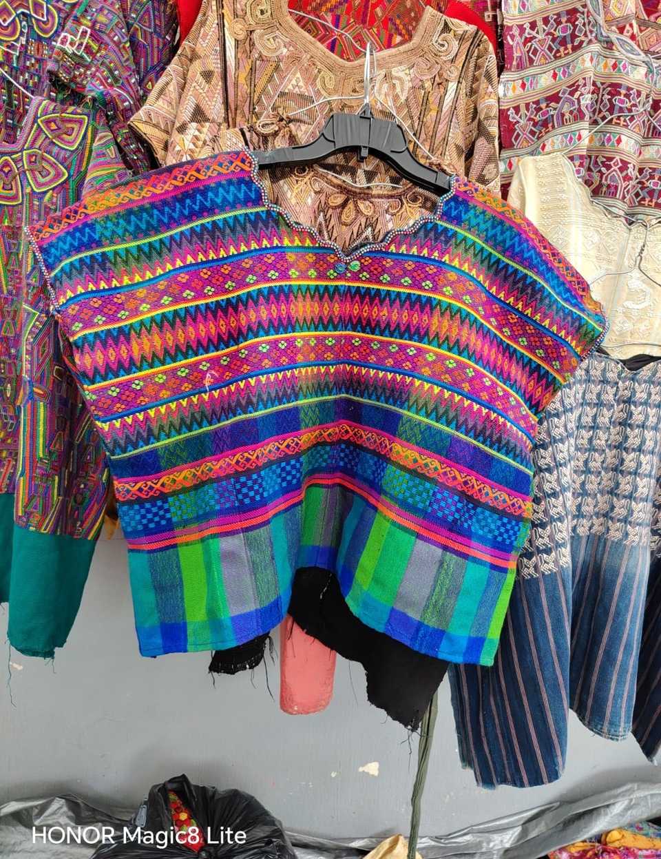 Pink, blue and green Comalapa huipil #5-352