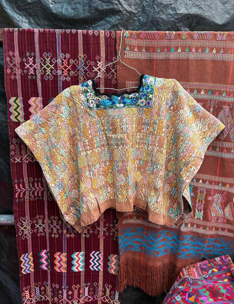 Reserved for Myriam) Pastel on biscuit Coban huipil #5-390