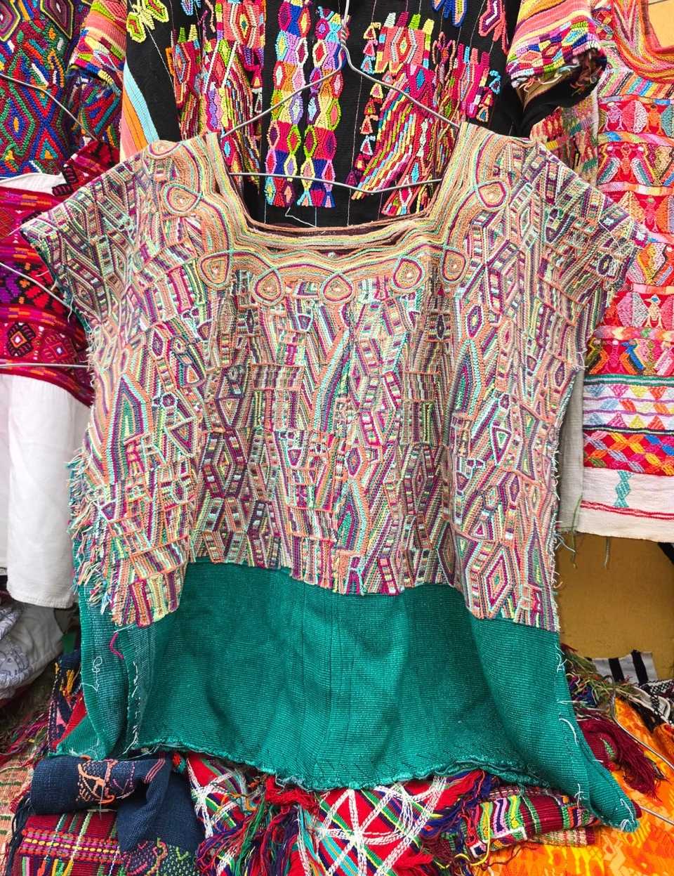 Coral and green Nebaj huipil #5-95