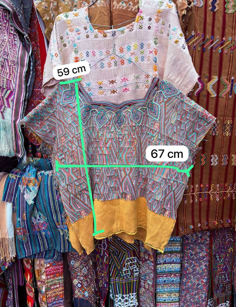 pink blue and yellow Nebaj huipil #3-35