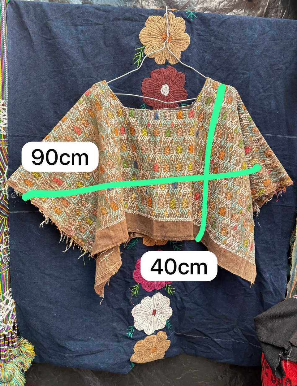 Colourful on brown Coban huipil #5-262