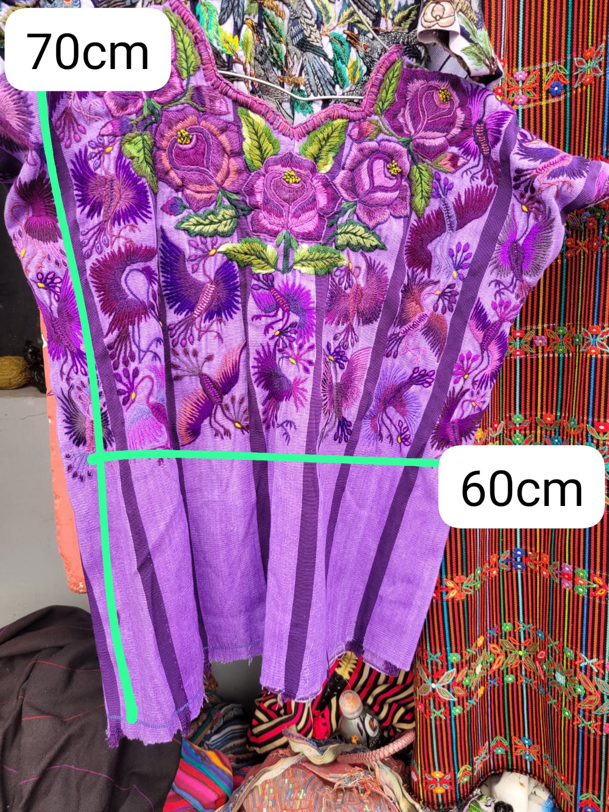 Lilac floral and bird Santiago huipil for Myriam