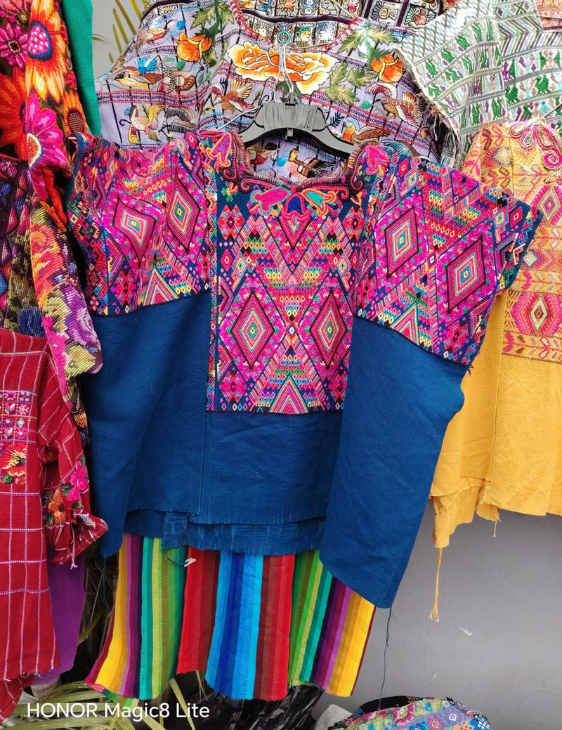 Pink and blue Chichicastenango huipil #4-38