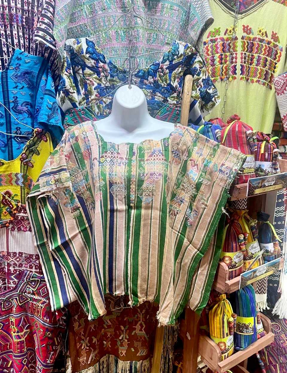 Green and Beige Striped Nahuala Huipil #6-353