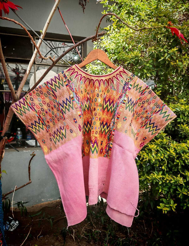 Pink and gold Chichicastenango huipil #2-80