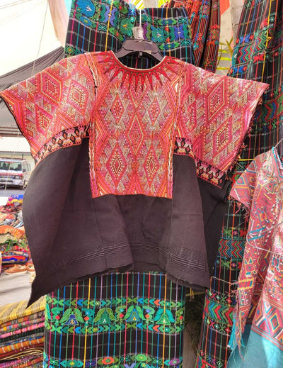 Orange geometric Chichicastenango huipil #3-44