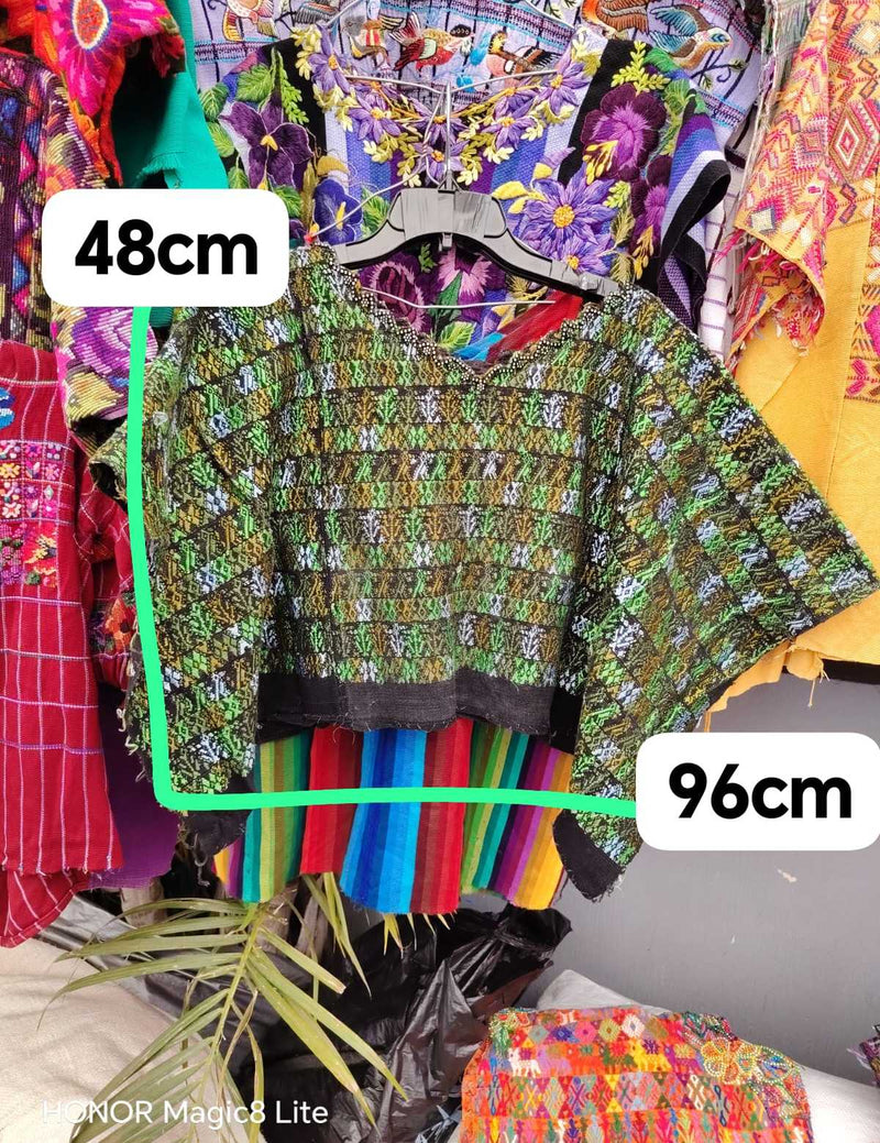 Green and brown Coban huipil #4-35