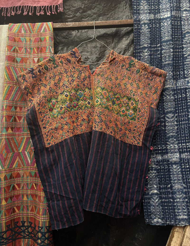 Brown and indigo Nahuala huipil #4-110
