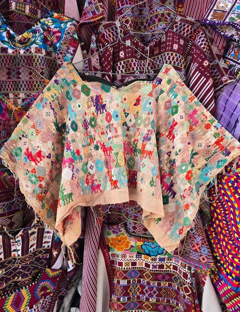 Colourful on Pale Peach Coban Huipil #6-376