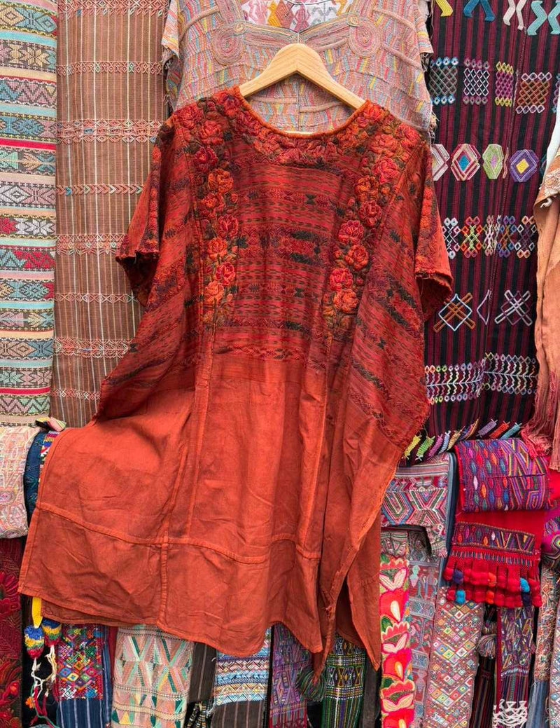 Burnt orange Xela Huipil #1-49