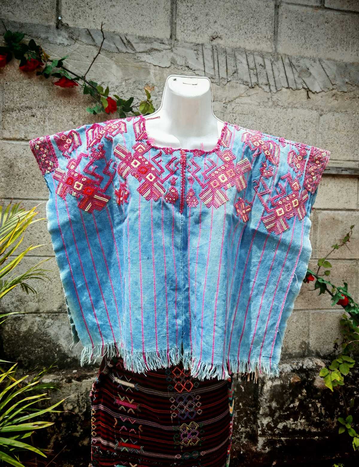 Faded indigo with birds Nahuala huipil #4-135