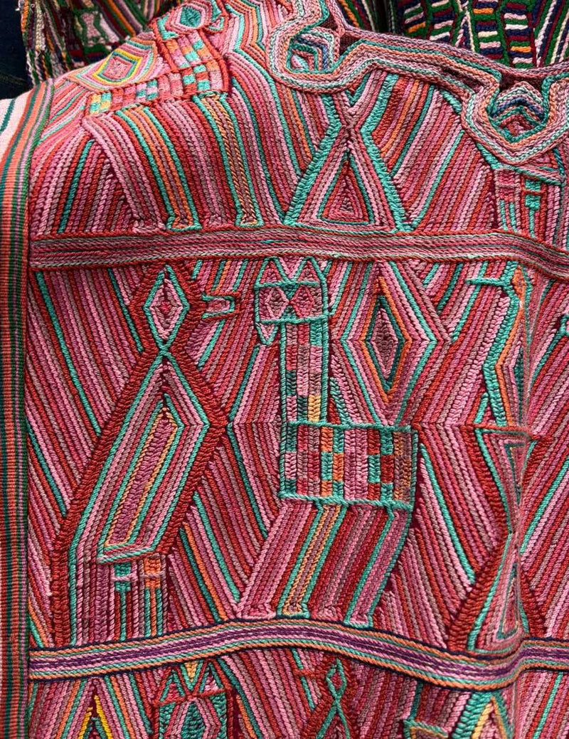 Coral and turquoise Nebaj huipil #2-37