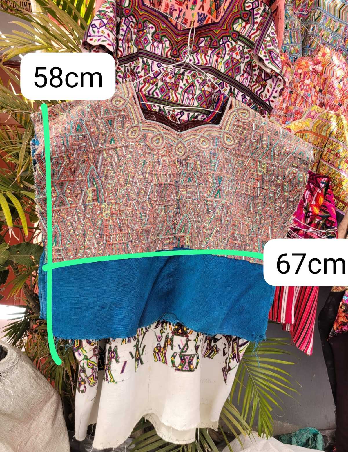 Blue and salmon Nebaj huipil #3-74