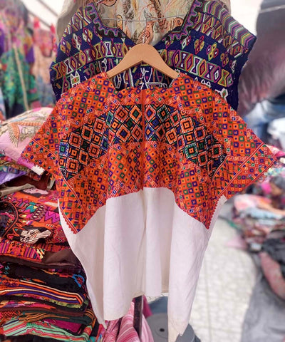 Vintage Guatemalan huipil with handwoven Mayan embroidery