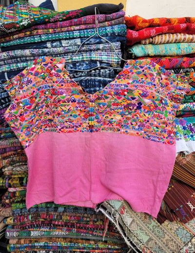 (Reserved for Sarah) Colourful on pink Nahuala huipil #2-40