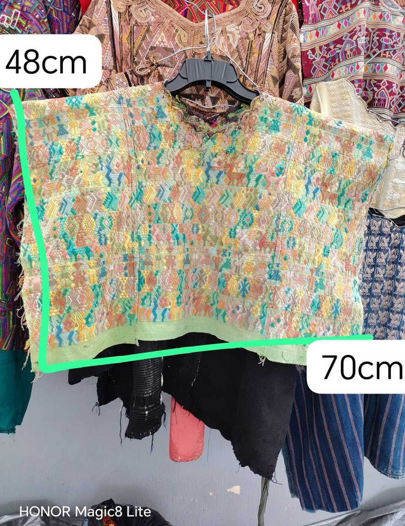 Mint green and pink Coban huipil #5-355