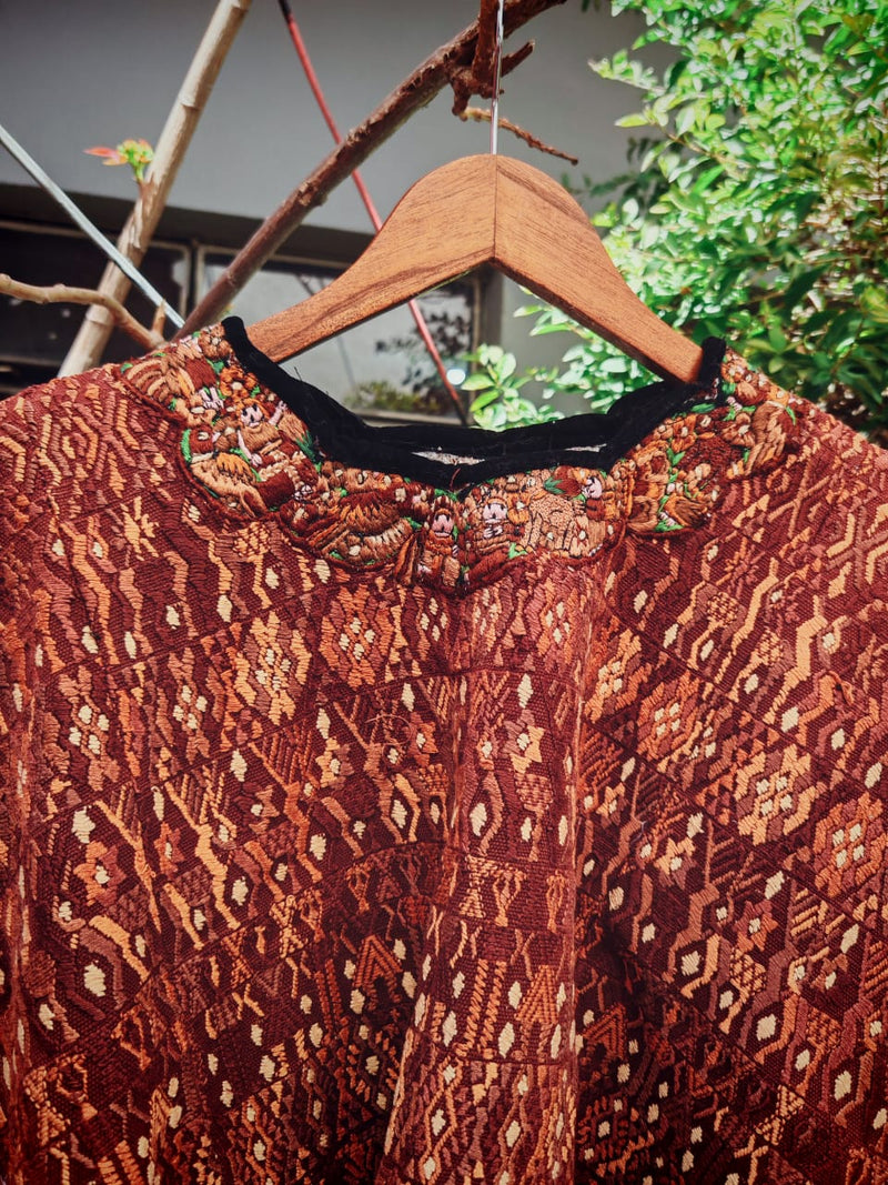 Chocolate brown Coban huipil for April