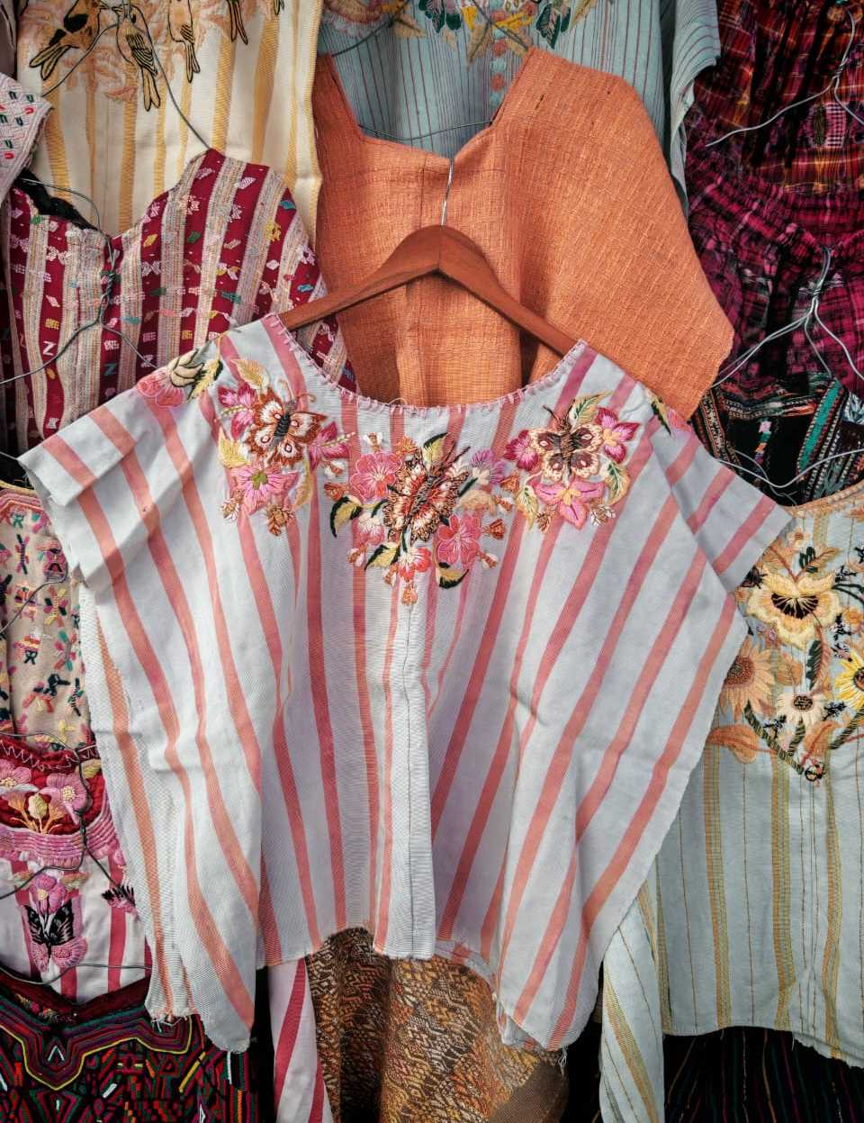 Pink and pale blue Santiago huipil #2-113