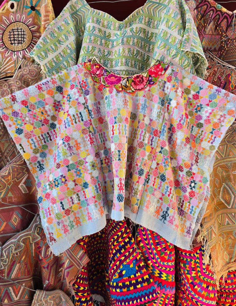 Colourful on white Coban Huipil #6-246