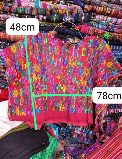 Colourful on pink Coban huipil #2-47