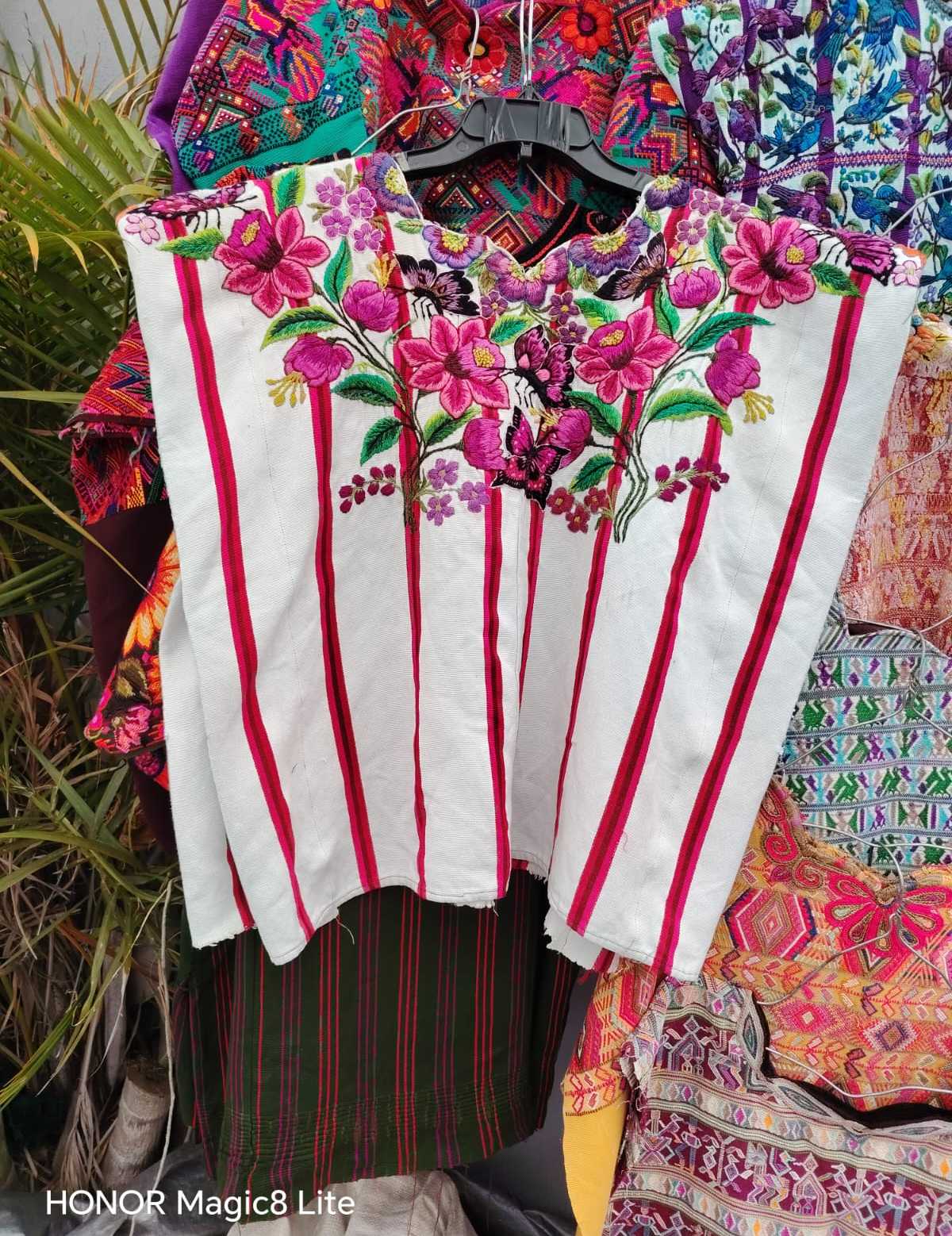 Pink and white butterfly Santiago huipil #4-185