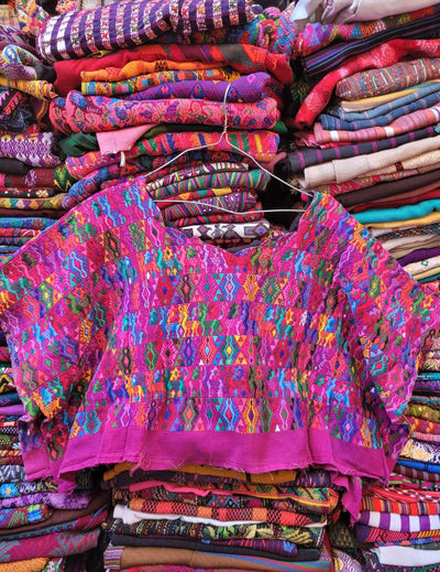 Colourful on hot pink Coban huipil #2-46