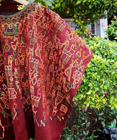 Vintage Guatemalan huipil with handwoven Mayan embroidery