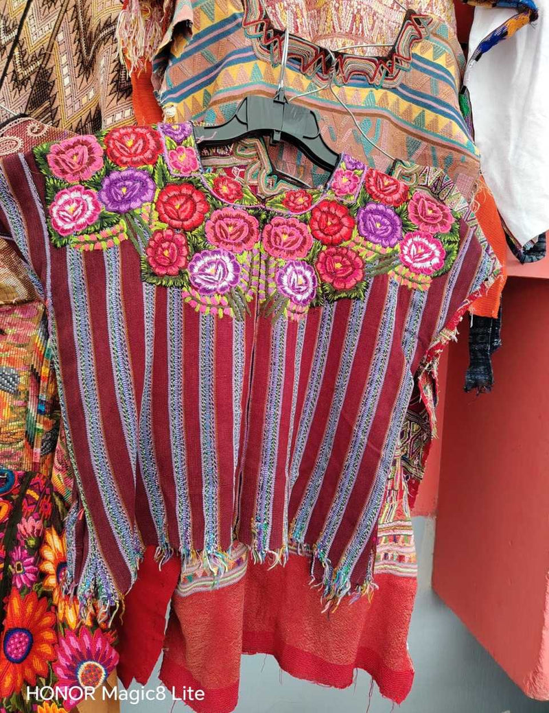 Pink and purple flowers Patzun huipil #5-171