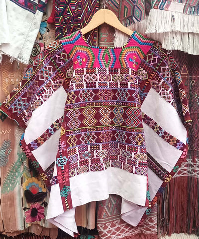 Vintage Guatemalan huipil with handwoven Mayan embroidery