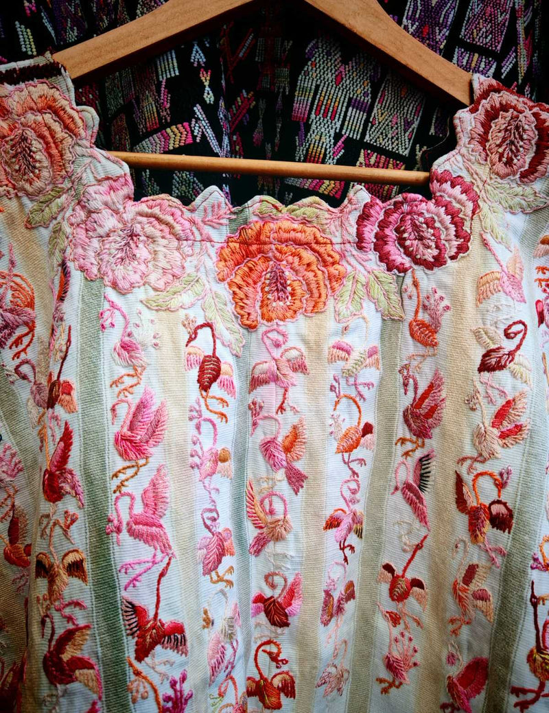 Pink and white Santiago huipil #1-60