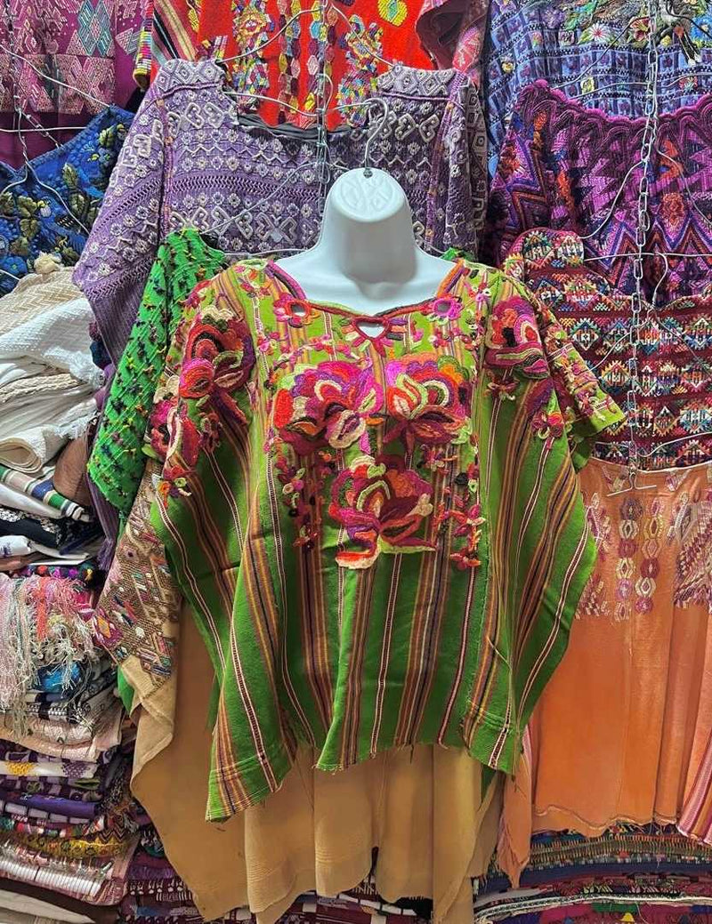(Reserved for Laura) Green and pink floral Chichicastenango huipil #5-202
