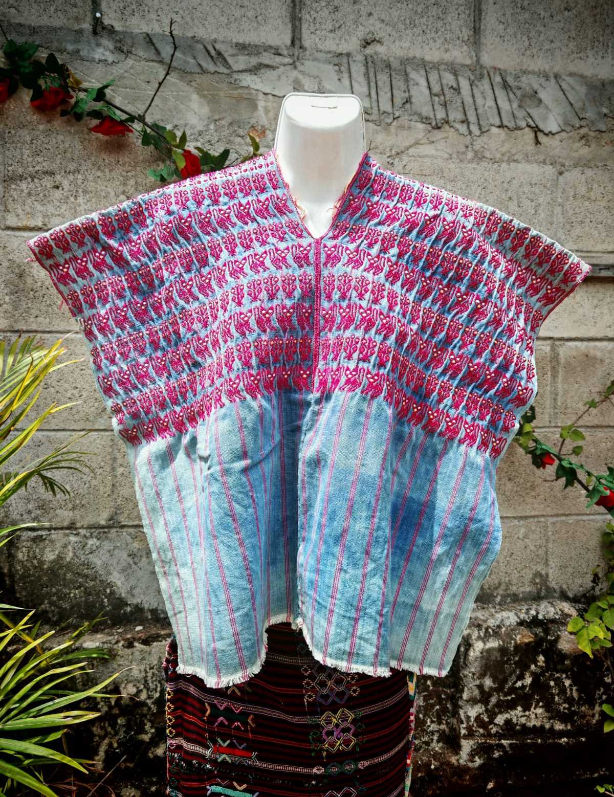 Faded indigo with cats Nahuala huipil (Reserved for Myriam)
