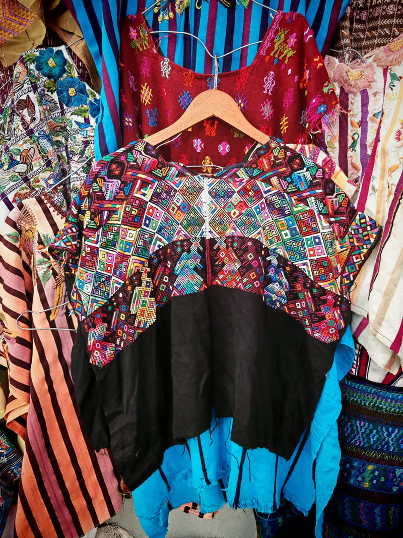 Colorful on black Nahuala huipil (Reserved for Annie)