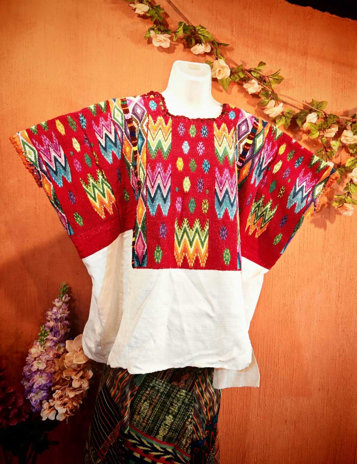 Traditional red Chichi huipil  #4-16