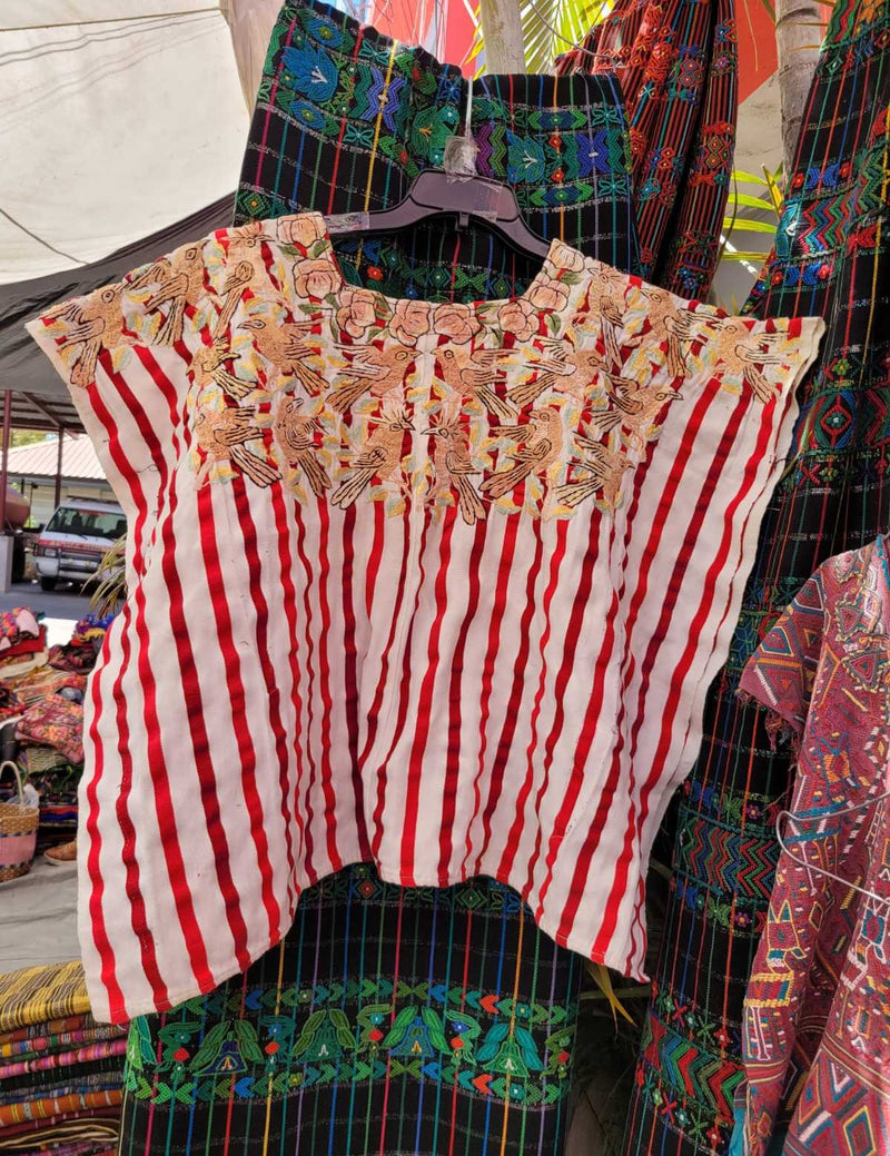 Red and white striped Santiago huipil #3-13