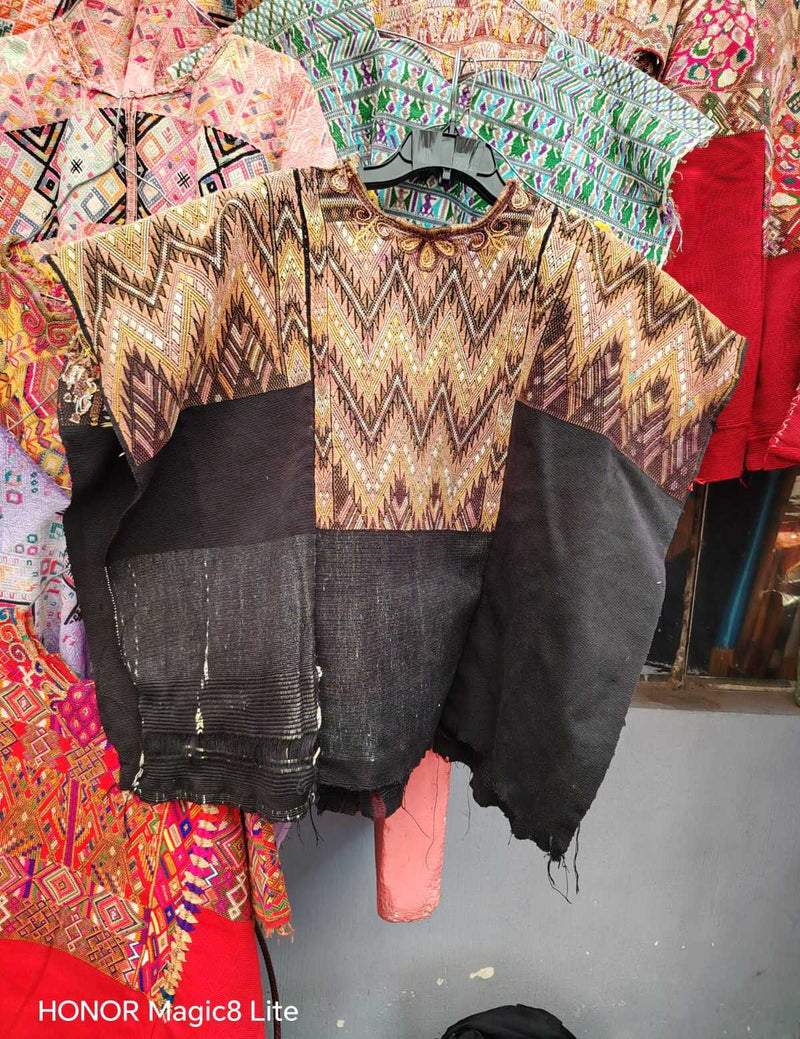 Black and gold chevron Chichicastenango huipil #4-76