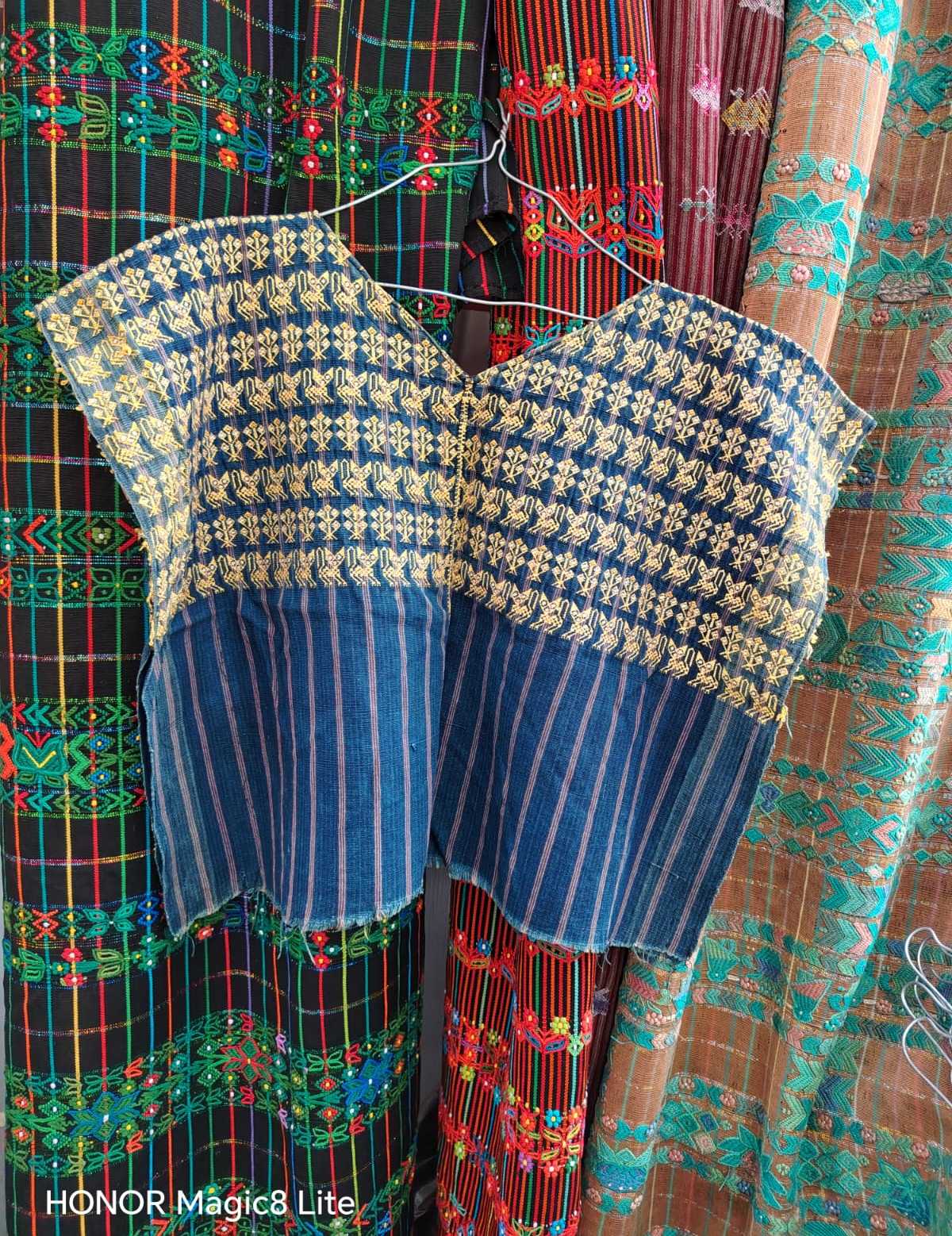 Indigo with cats and corn Nahuala huipil #6-54