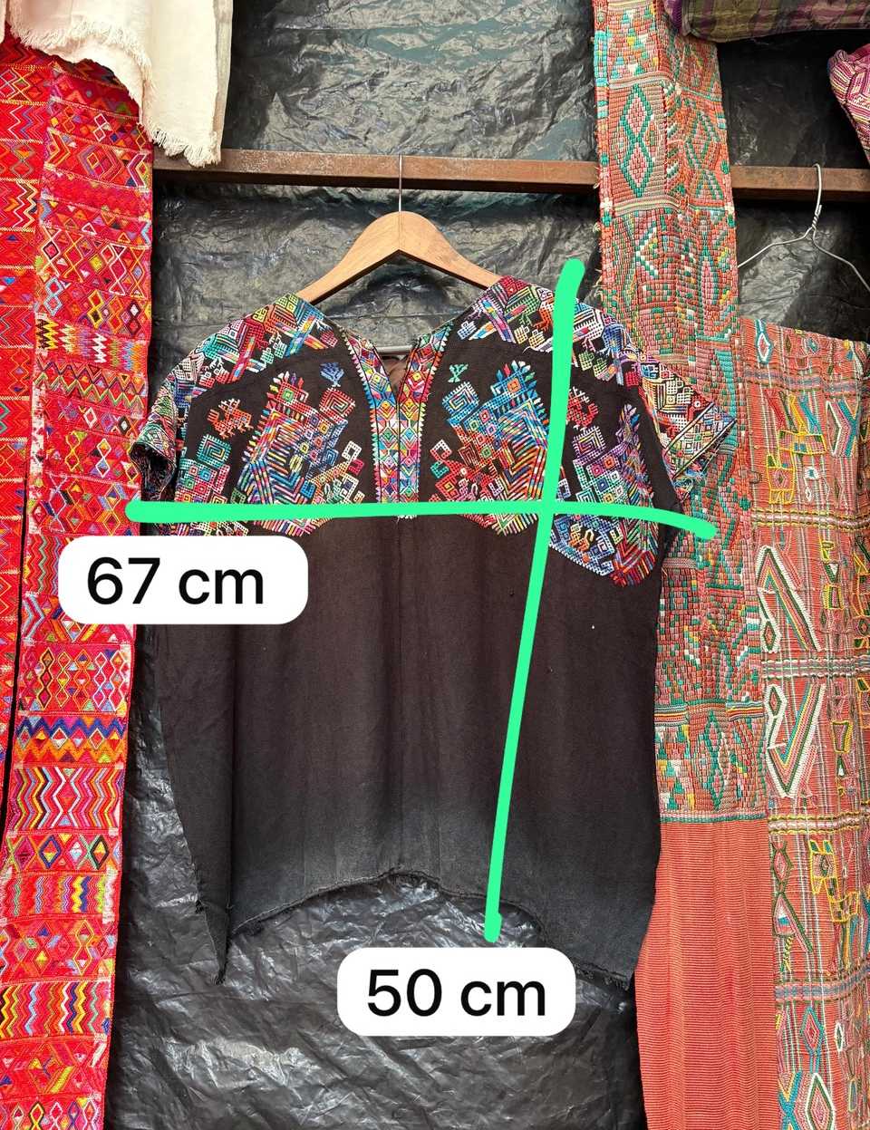 Black with colourful quetzals Nahuala huipil #6-80