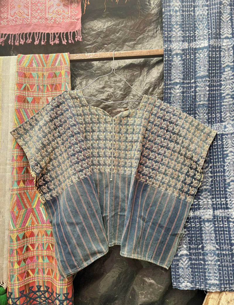 Faded indigo with cats Nahuala huipil #4-101