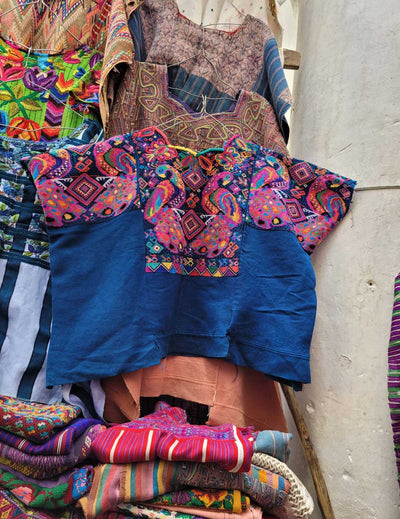 Shy peacocks Chichicastenango huipil #3-23