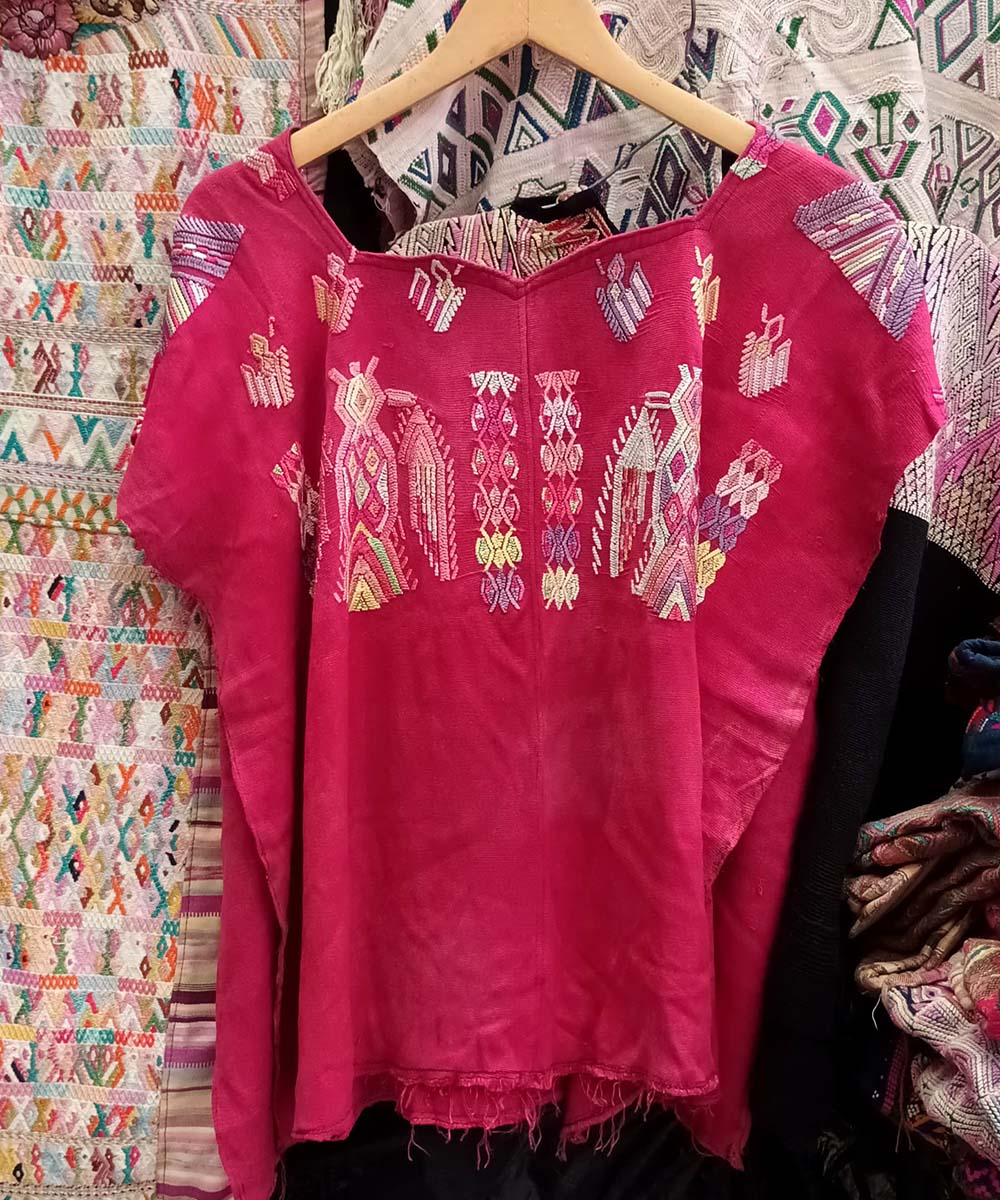 Red Chajul huipil with stylised birds