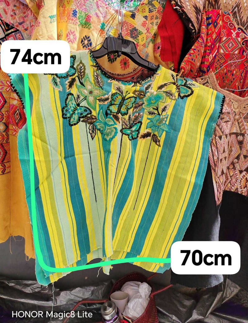 Turquoise and yellow butterfly Santiago huipil #4-71