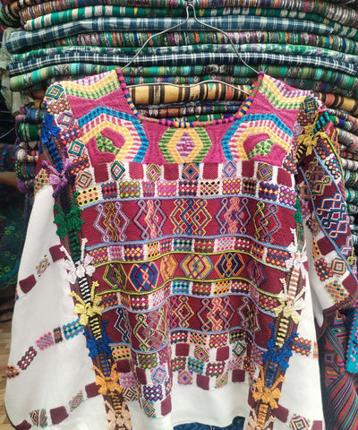 Vintage Guatemalan huipil with handwoven Mayan embroidery