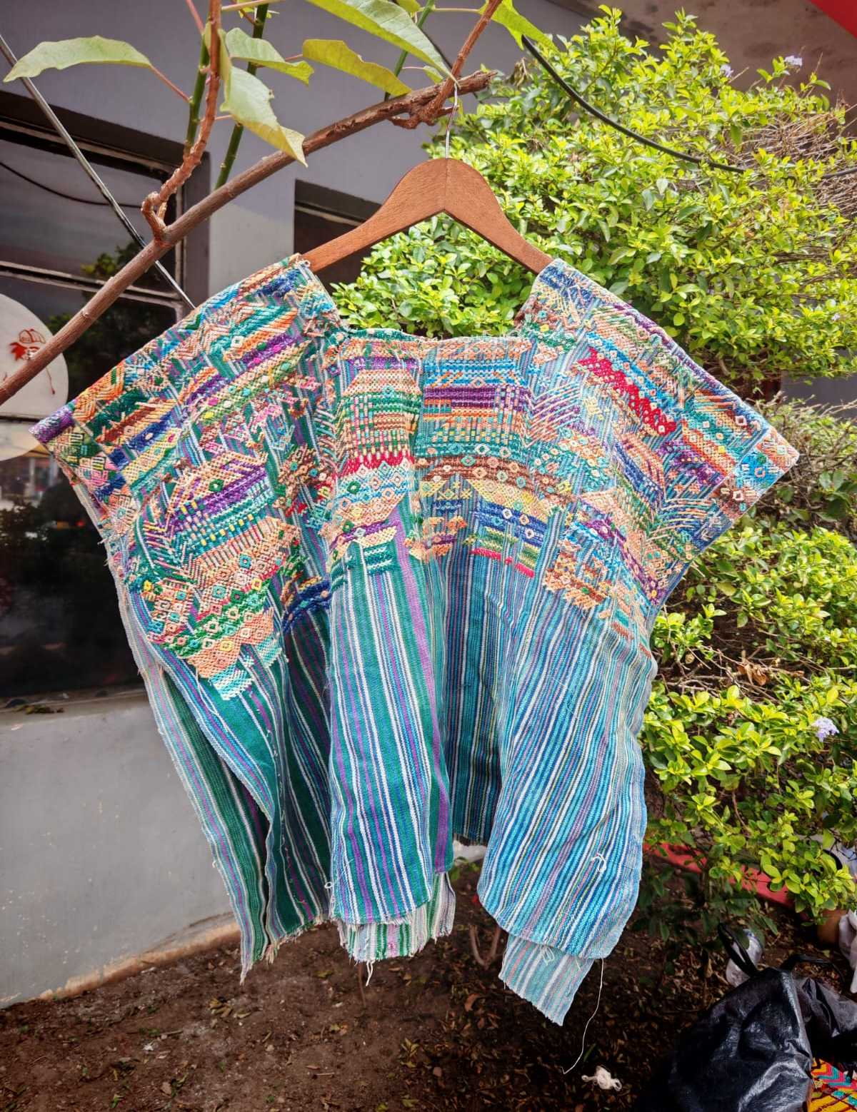 Colourful on indigo stripes Nahuala huipil #5-195