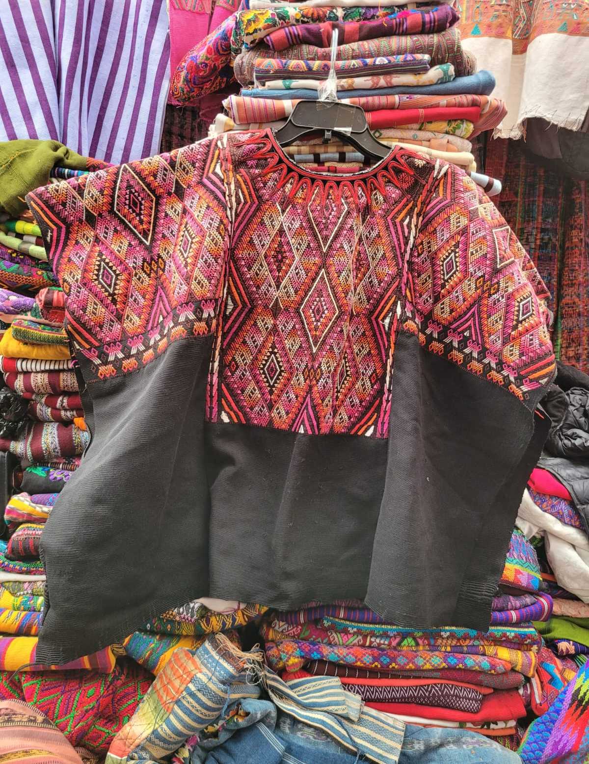 Pink and orange geometric Chichicastenango huipil #3-40