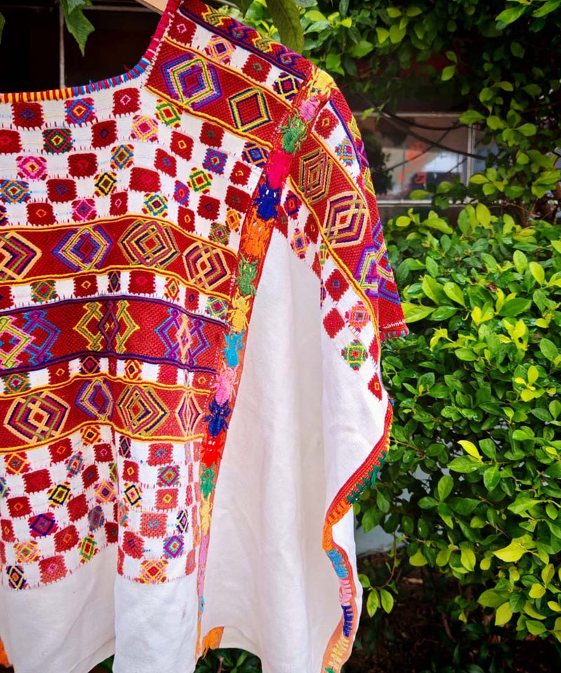 Vintage Guatemalan huipil with handwoven Mayan embroidery