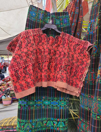 Pink and maroon Coban huipil #3-60