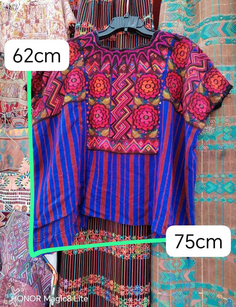 Blue red and pink Chichicastenango huipil #5-113