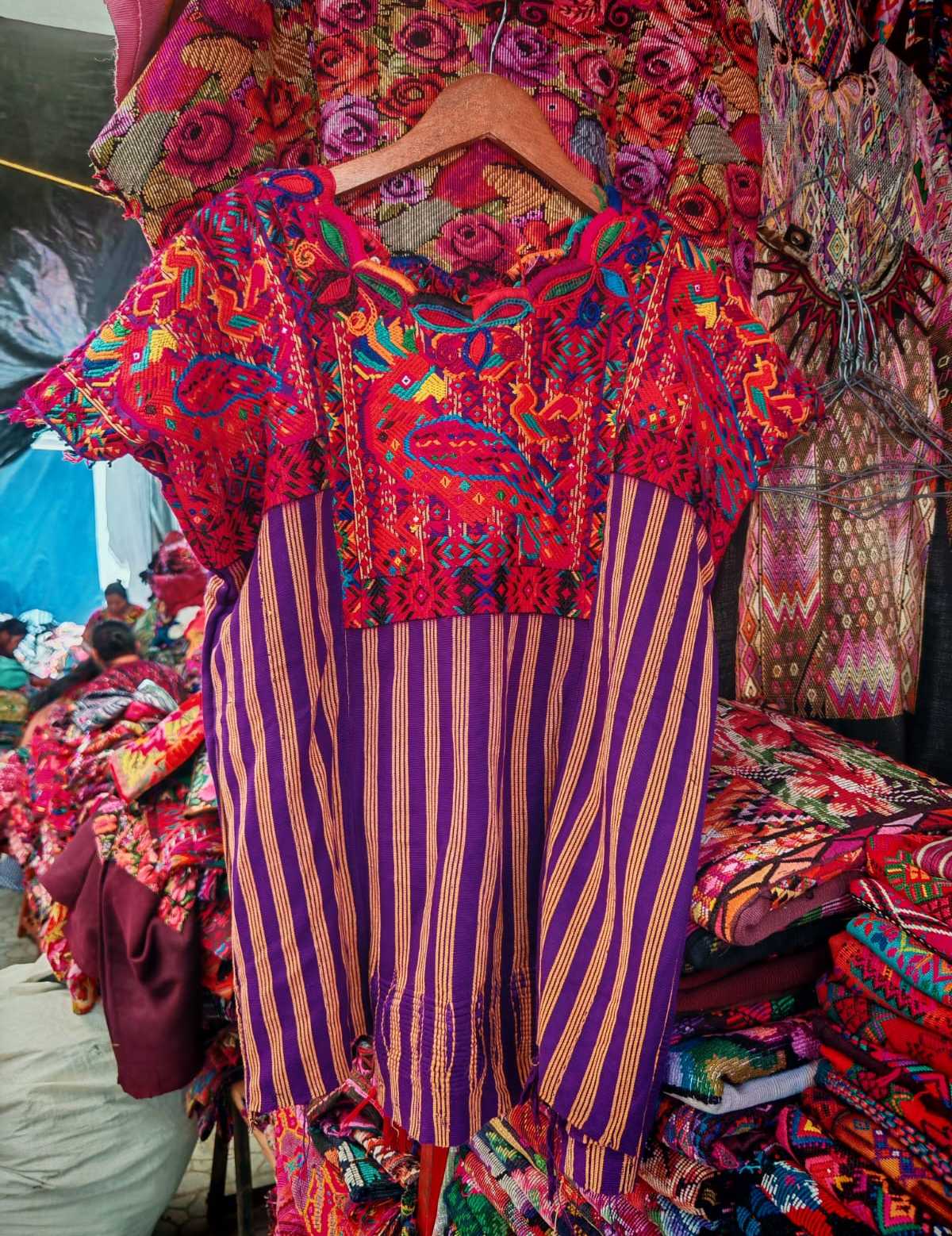 Parrot on Purple Stripes Chichicastenango Huipil #6-329