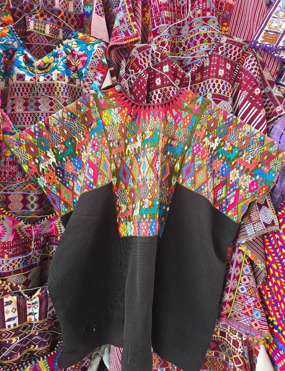 Colourful on Black Chichicastenango Huipil #6-375